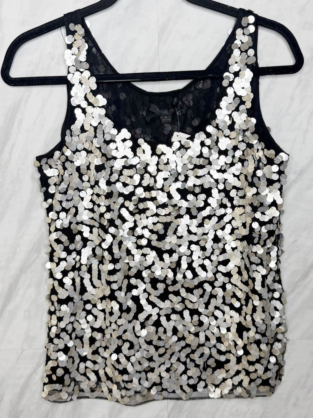 Rachel Zoe Black Tank with Silver Sequins Tank PXS